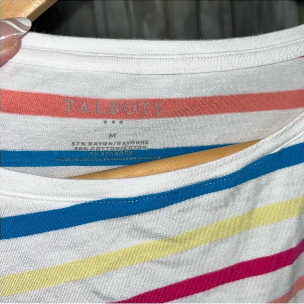 Talbots White Colorful Stripe Open Sleeve Blouse - Picture 5 of 5